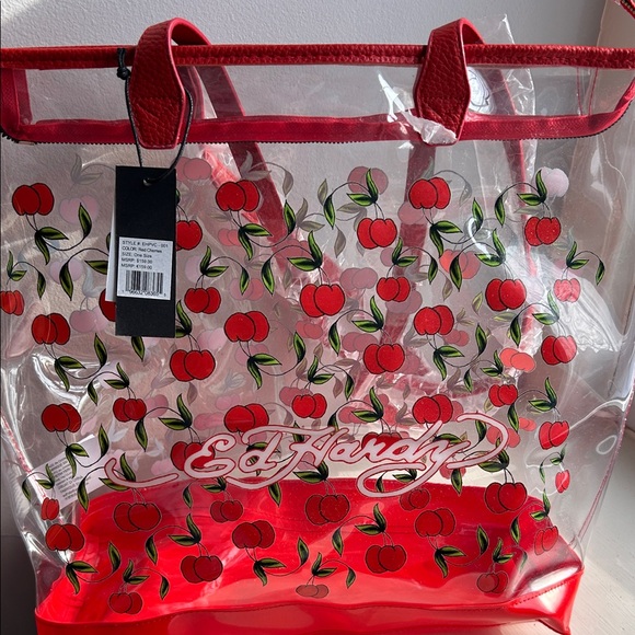 Ed Hardy Handbags - Ed Hardy Cherry Red Transparent Tote